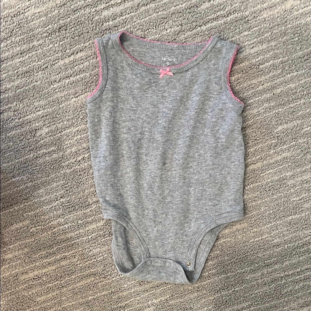 Carter's Baby Girl Gray and Pink Trim Sleeveless Bodysuit 9M Spring Summer